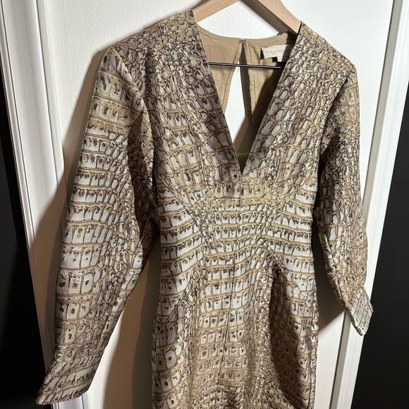 Stella McCartney Runway Crocodile Jacquard V-Neck Open Back Slit Dress Size 2 - Picture 6 of 15